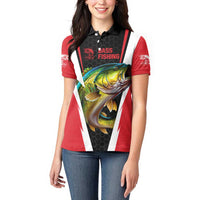 Bass Fishing Personalized Women Polo Shirt Bold Red and Black Lightning Pattern and Honeycomb Background - Wonder Print Shop