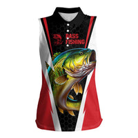 Bass Fishing Personalized Women Sleeveless Polo Shirt Bold Red and Black Lightning Pattern and Honeycomb Background - Wonder Print Shop