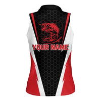 Bass Fishing Personalized Women Sleeveless Polo Shirt Bold Red and Black Lightning Pattern and Honeycomb Background - Wonder Print Shop