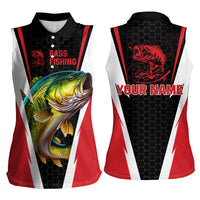 Bass Fishing Personalized Women Sleeveless Polo Shirt Bold Red and Black Lightning Pattern and Honeycomb Background - Wonder Print Shop