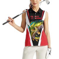 Bass Fishing Personalized Women Sleeveless Polo Shirt Bold Red and Black Lightning Pattern and Honeycomb Background - Wonder Print Shop