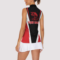 Bass Fishing Personalized Women Sleeveless Polo Shirt Bold Red and Black Lightning Pattern and Honeycomb Background - Wonder Print Shop