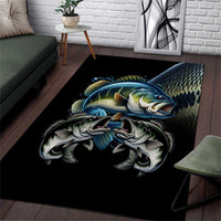 Largemouth Bass Fishing Scale Customize Name Area Rug Aggressive Bass Scaled Texture and Black Sporty - Wonder Print Shop