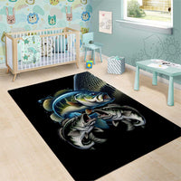 Largemouth Bass Fishing Scale Customize Name Area Rug Aggressive Bass Scaled Texture and Black Sporty - Wonder Print Shop