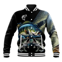 Largemouth Bass Fishing Scale Customize Name Baseball Jacket Aggressive Bass Scaled Texture and Black Sporty - Wonder Print Shop