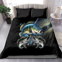 Largemouth Bass Fishing Scale Customize Name Bedding Set Aggressive Bass Scaled Texture and Black Sporty - Wonder Print Shop