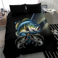 Largemouth Bass Fishing Scale Customize Name Bedding Set Aggressive Bass Scaled Texture and Black Sporty - Wonder Print Shop