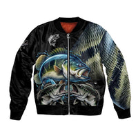Largemouth Bass Fishing Scale Customize Name Bomber Jacket Aggressive Bass Scaled Texture and Black Sporty - Wonder Print Shop