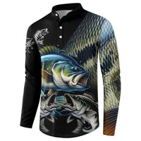 Largemouth Bass Fishing Scale Customize Name Button Sweatshirt Aggressive Bass Scaled Texture and Black Sporty - Wonder Print Shop