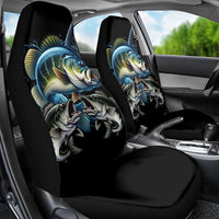 Largemouth Bass Fishing Scale Customize Name Car Seat Cover Aggressive Bass Scaled Texture and Black Sporty - Wonder Print Shop