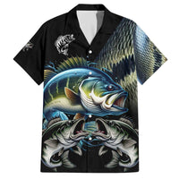 Largemouth Bass Fishing Scale Customize Name Family Matching Off The Shoulder Long Sleeve Dress and Hawaiian Shirt Aggressive Bass Scaled Texture and Black Sporty - Wonder Print Shop