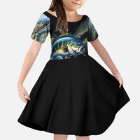 Largemouth Bass Fishing Scale Customize Name Family Matching Off Shoulder Maxi Dress and Hawaiian Shirt Aggressive Bass Scaled Texture and Black Sporty - Wonder Print Shop