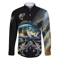 Largemouth Bass Fishing Scale Customize Name Family Matching Off Shoulder Maxi Dress and Hawaiian Shirt Aggressive Bass Scaled Texture and Black Sporty - Wonder Print Shop