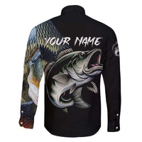 Largemouth Bass Fishing Scale Customize Name Family Matching Off Shoulder Maxi Dress and Hawaiian Shirt Aggressive Bass Scaled Texture and Black Sporty - Wonder Print Shop