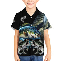 Largemouth Bass Fishing Scale Customize Name Family Matching Off Shoulder Maxi Dress and Hawaiian Shirt Aggressive Bass Scaled Texture and Black Sporty - Wonder Print Shop