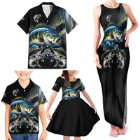 Largemouth Bass Fishing Scale Customize Name Family Matching Tank Maxi Dress and Hawaiian Shirt Aggressive Bass Scaled Texture and Black Sporty - Wonder Print Shop
