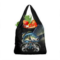 Largemouth Bass Fishing Scale Customize Name Grocery Bag Aggressive Bass Scaled Texture and Black Sporty - Wonder Print Shop