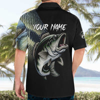 Largemouth Bass Fishing Scale Customize Name Hawaiian Shirt Aggressive Bass Scaled Texture and Black Sporty - Wonder Print Shop