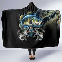 Largemouth Bass Fishing Scale Customize Name Hooded Blanket Aggressive Bass Scaled Texture and Black Sporty - Wonder Print Shop