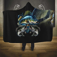 Largemouth Bass Fishing Scale Customize Name Hooded Blanket Aggressive Bass Scaled Texture and Black Sporty - Wonder Print Shop