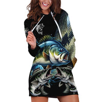 Largemouth Bass Fishing Scale Customize Name Hoodie Dress Aggressive Bass Scaled Texture and Black Sporty - Wonder Print Shop