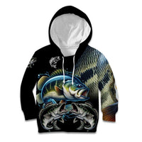 Largemouth Bass Fishing Scale Customize Name Kid Hoodie Aggressive Bass Scaled Texture and Black Sporty - Wonder Print Shop