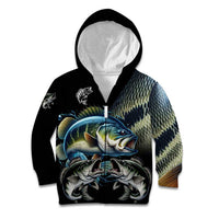 Largemouth Bass Fishing Scale Customize Name Kid Hoodie Aggressive Bass Scaled Texture and Black Sporty - Wonder Print Shop