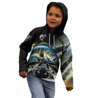 Largemouth Bass Fishing Scale Customize Name Kid Hoodie Aggressive Bass Scaled Texture and Black Sporty - Wonder Print Shop