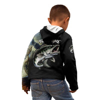 Largemouth Bass Fishing Scale Customize Name Kid Hoodie Aggressive Bass Scaled Texture and Black Sporty - Wonder Print Shop