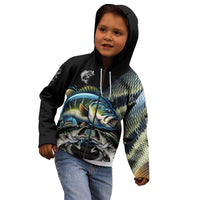 Largemouth Bass Fishing Scale Customize Name Kid Hoodie Aggressive Bass Scaled Texture and Black Sporty - Wonder Print Shop