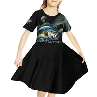 Largemouth Bass Fishing Scale Customize Name Kid Short Sleeve Dress Aggressive Bass Scaled Texture and Black Sporty - Wonder Print Shop