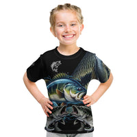 Largemouth Bass Fishing Scale Customize Name Kid T Shirt Aggressive Bass Scaled Texture and Black Sporty - Wonder Print Shop