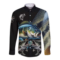Largemouth Bass Fishing Scale Customize Name Long Sleeve Button Shirt Aggressive Bass Scaled Texture and Black Sporty - Wonder Print Shop