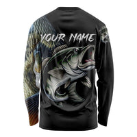 Largemouth Bass Fishing Scale Customize Name Long Sleeve Shirt Aggressive Bass Scaled Texture and Black Sporty - Wonder Print Shop