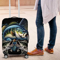 Largemouth Bass Fishing Scale Customize Name Luggage Cover Aggressive Bass Scaled Texture and Black Sporty - Wonder Print Shop