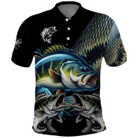 Largemouth Bass Fishing Scale Customize Name Polo Shirt Aggressive Bass Scaled Texture and Black Sporty - Wonder Print Shop