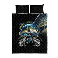 Largemouth Bass Fishing Scale Customize Name Quilt Bed Set Aggressive Bass Scaled Texture and Black Sporty - Wonder Print Shop