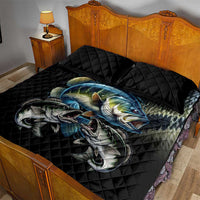 Largemouth Bass Fishing Scale Customize Name Quilt Bed Set Aggressive Bass Scaled Texture and Black Sporty - Wonder Print Shop