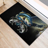 Largemouth Bass Fishing Scale Customize Name Rubber Doormat Aggressive Bass Scaled Texture and Black Sporty - Wonder Print Shop