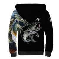 Largemouth Bass Fishing Scale Customize Name Sherpa Hoodie Aggressive Bass Scaled Texture and Black Sporty - Wonder Print Shop