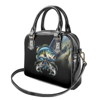 Largemouth Bass Fishing Scale Customize Name Shoulder Handbag Aggressive Bass Scaled Texture and Black Sporty - Wonder Print Shop