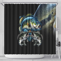 Largemouth Bass Fishing Scale Customize Name Shower Curtain Aggressive Bass Scaled Texture and Black Sporty - Wonder Print Shop