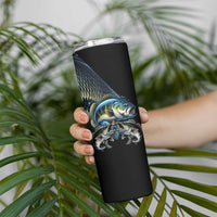 Largemouth Bass Fishing Scale Customize Name Skinny Tumbler Aggressive Bass Scaled Texture and Black Sporty - Wonder Print Shop