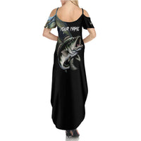 Largemouth Bass Fishing Scale Customize Name Summer Maxi Dress Aggressive Bass Scaled Texture and Black Sporty - Wonder Print Shop