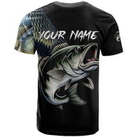 Largemouth Bass Fishing Scale Customize Name T Shirt Aggressive Bass Scaled Texture and Black Sporty - Wonder Print Shop