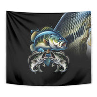 Largemouth Bass Fishing Scale Customize Name Tapestry Aggressive Bass Scaled Texture and Black Sporty - Wonder Print Shop