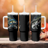 Largemouth Bass Fishing Scale Customize Name Tumbler With Handle Aggressive Bass Scaled Texture and Black Sporty - Wonder Print Shop