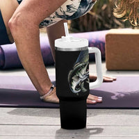 Largemouth Bass Fishing Scale Customize Name Tumbler With Handle Aggressive Bass Scaled Texture and Black Sporty - Wonder Print Shop