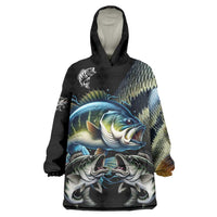 Largemouth Bass Fishing Scale Customize Name Wearable Blanket Hoodie Aggressive Bass Scaled Texture and Black Sporty - Wonder Print Shop