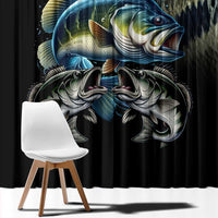 Largemouth Bass Fishing Scale Customize Name Window Curtain Aggressive Bass Scaled Texture and Black Sporty - Wonder Print Shop